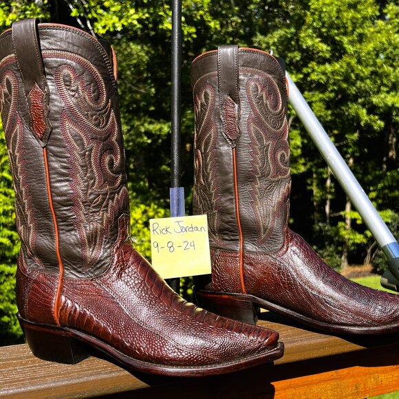 Lucchese 1883 Reddish Brown Ostrich Leg in a Snip Toe & Men's Size 8.5D - Picture 3 of 10